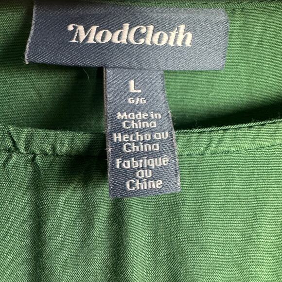 ModCloth Large Green Long Sleeve Top with Tie Cuffs - Picture 4 of 5